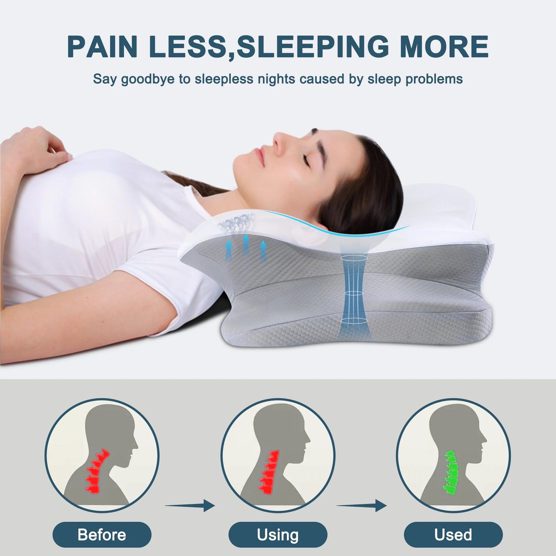 Cervical Pillow for Neck Pain Relief,Contour Memory Foam Pillow,Ergonomic Orthopedic Neck Support Pillow for Side,Back and Stomach Sleepers with Breathable Pillowcase Lower Queen Size Gray