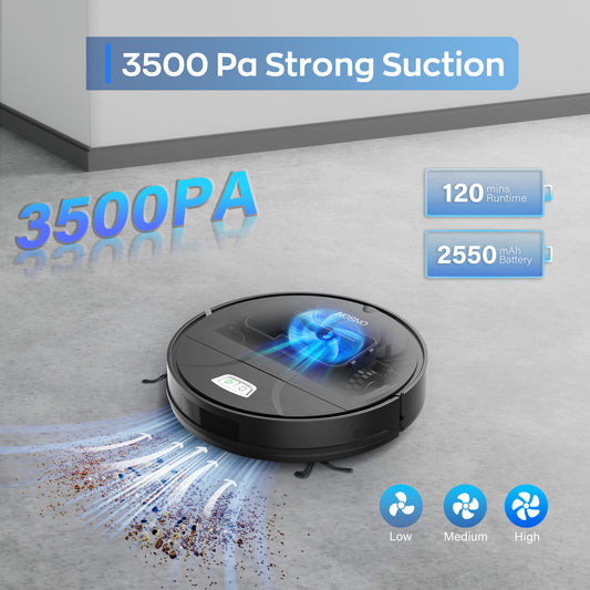 Robot Vacuum Cleaner, 3500Pa Vacuum Cleaner with Schedule, App//Wi-Fi/Alexa, Slim, Ideal for Hard Floor, Pet Hair