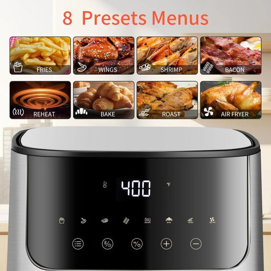 5Qt Air Fryer with Window Digital Airfryer 8 Presets 1400W Automatic Shutoff Non-Stick