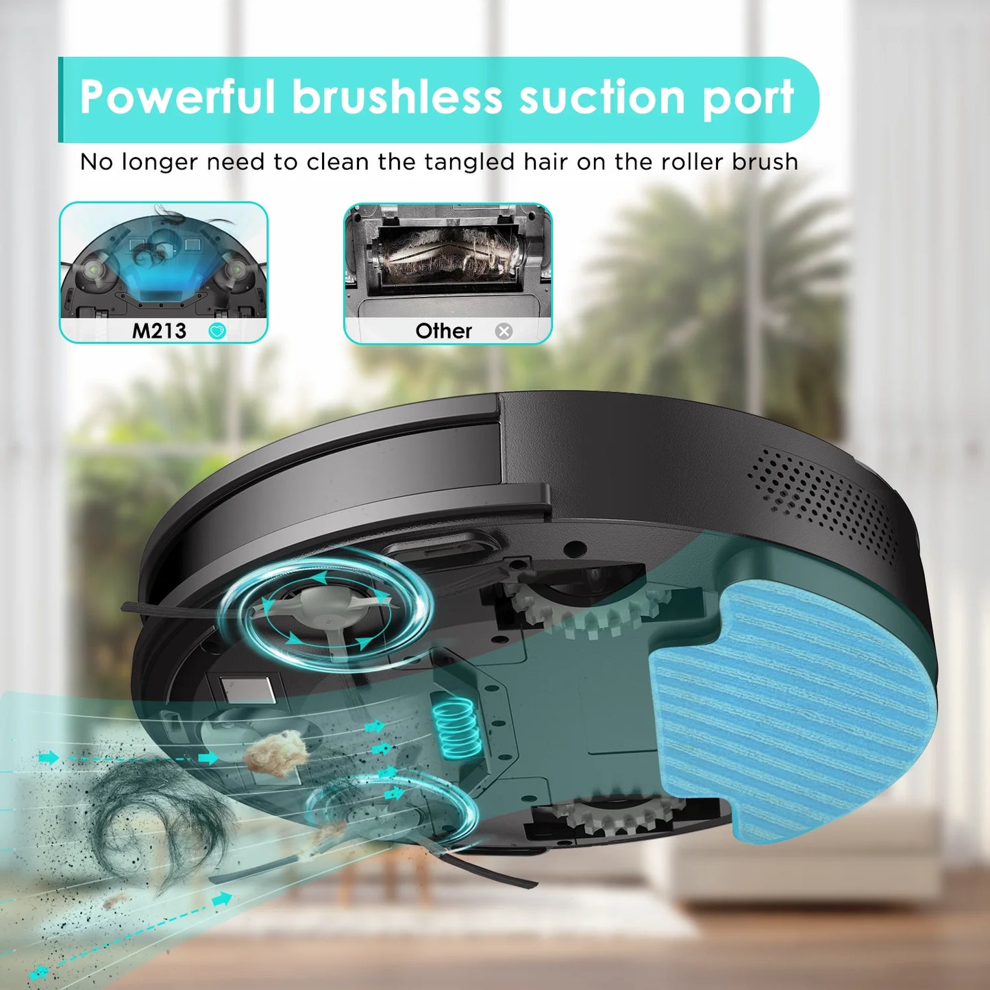 M213 Robot Vacuum Cleaner and Mop - 6D Collision Sensor, Long Runtime, for Pet Hair and Hard Floors