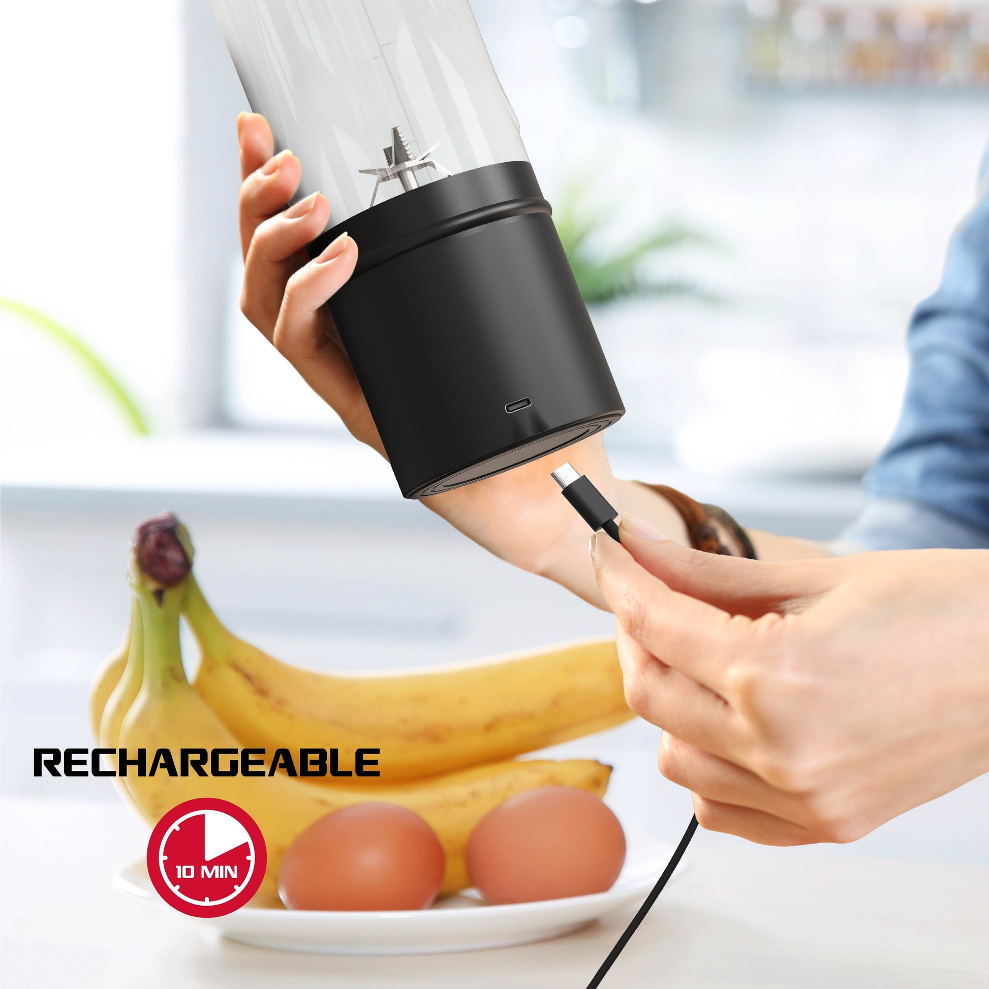 Rocket Electric Smoothie Blender Bottle, Rechargeable Portable Personal Blender, 18Oz., Black