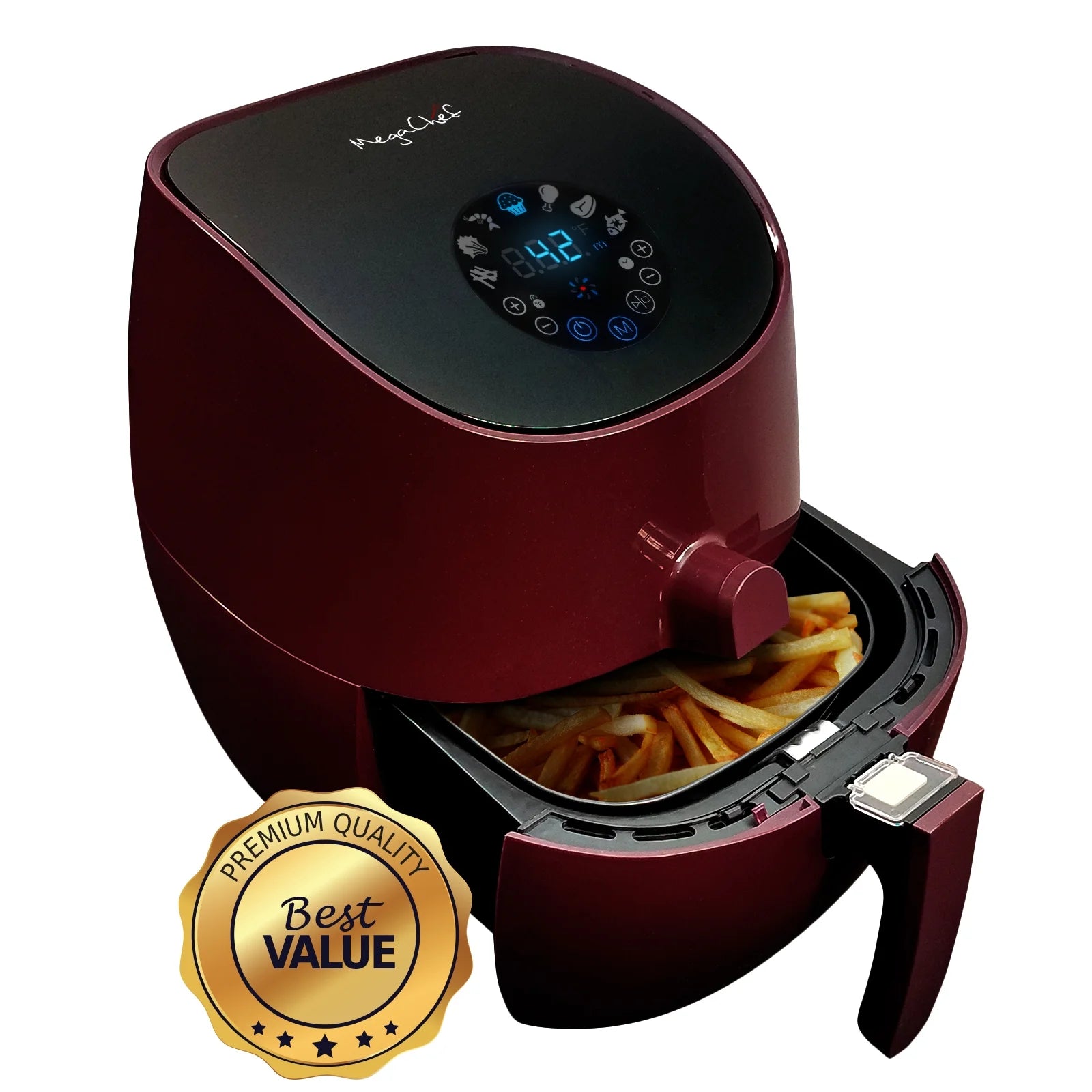 3.5 Quart Airfryer and Multicooker with 7 Pre-Programmed Settings in Burgundy